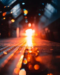 Nuit lumineuse : effet de flare orange et effets bokeh