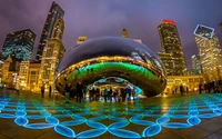 millennium park, cloud gate, wahrzeichen, stadt, nacht