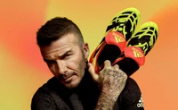 David Beckham präsentiert lebendige Adidas Sportstiefel.