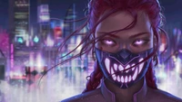 cyberpunk, chicas, máscara, ciencia ficción