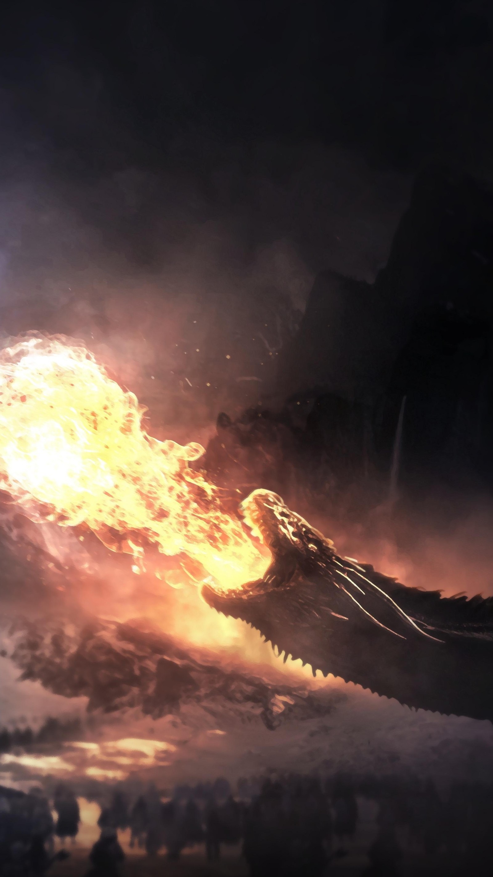 There is a large fire flying through the air with a sky background (daenerys targaryen, dragon, cloud, atmosphere, water)