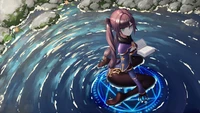 Mona from Genshin Impact Surrounded by Mystical Waters and Spellbinding Energy