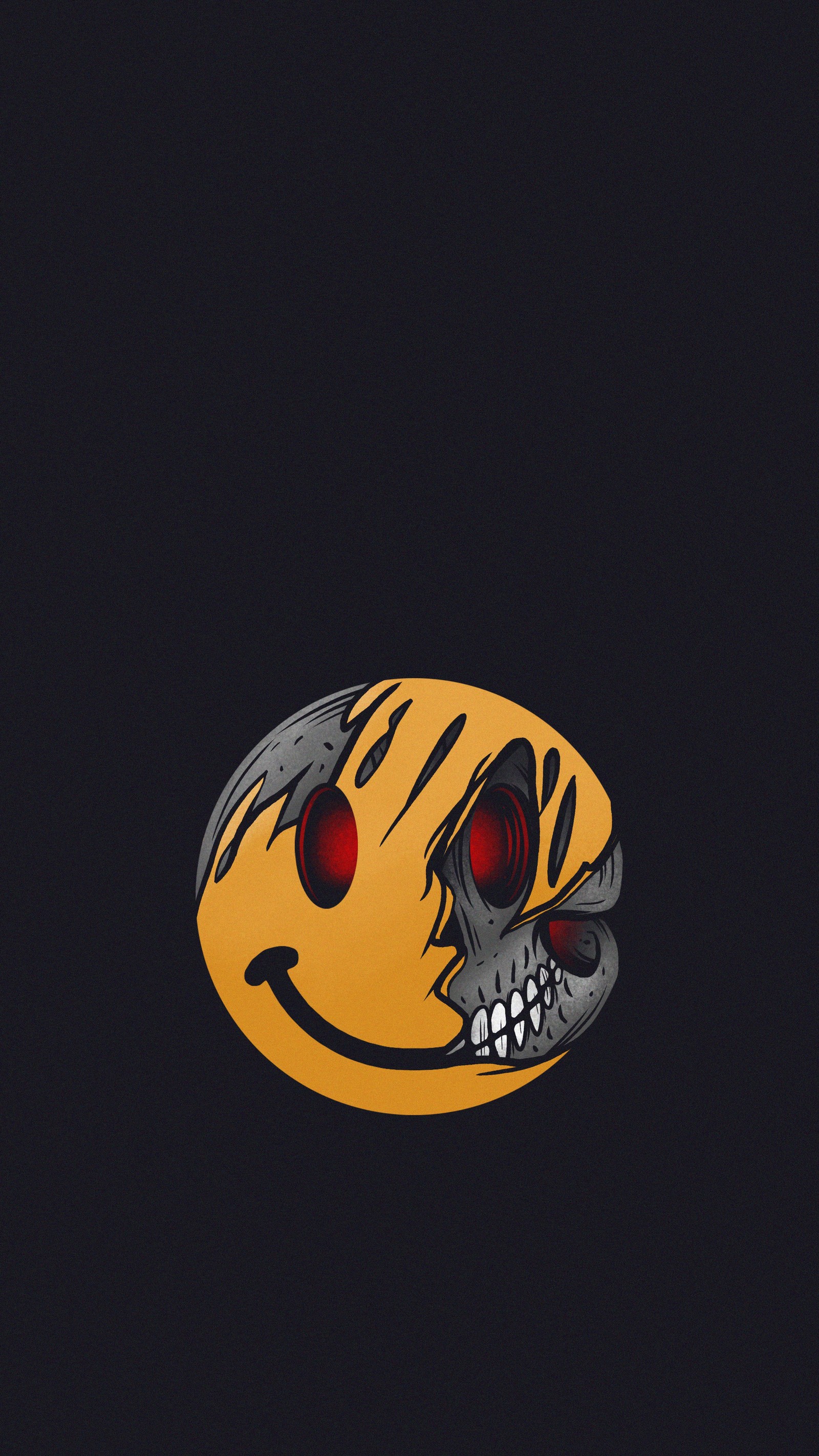 Hay una carita sonriente con ojos de demonio en ella (naranja, google play, ojo, arte, caricatura)