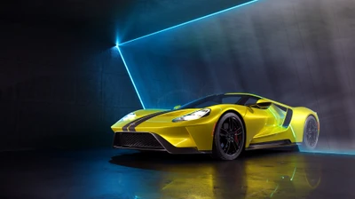 ford gt, спортивный автомобиль, суперкар, ford, желтый