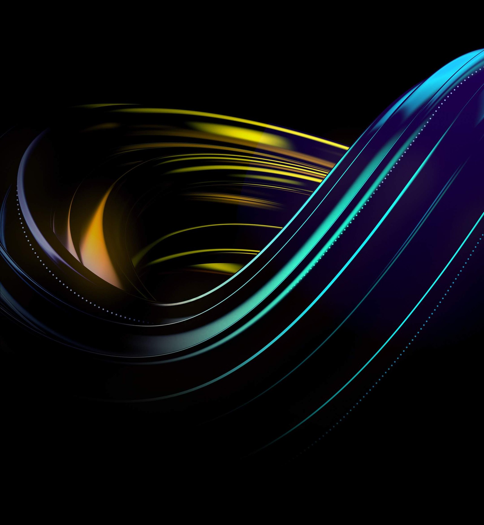 A close up of a black background with a blue and yellow swirl (huawei, honor play, smartphone, android, colorfulness)