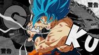 Super Saiyan Bleu Goku dans une pose d'action dynamique - Dragon Ball Super