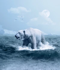 Majestic Polar Bear Amidst Arctic Waters