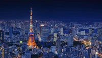 tour de tokyo, tokyo tower, nuit, ville, paysage