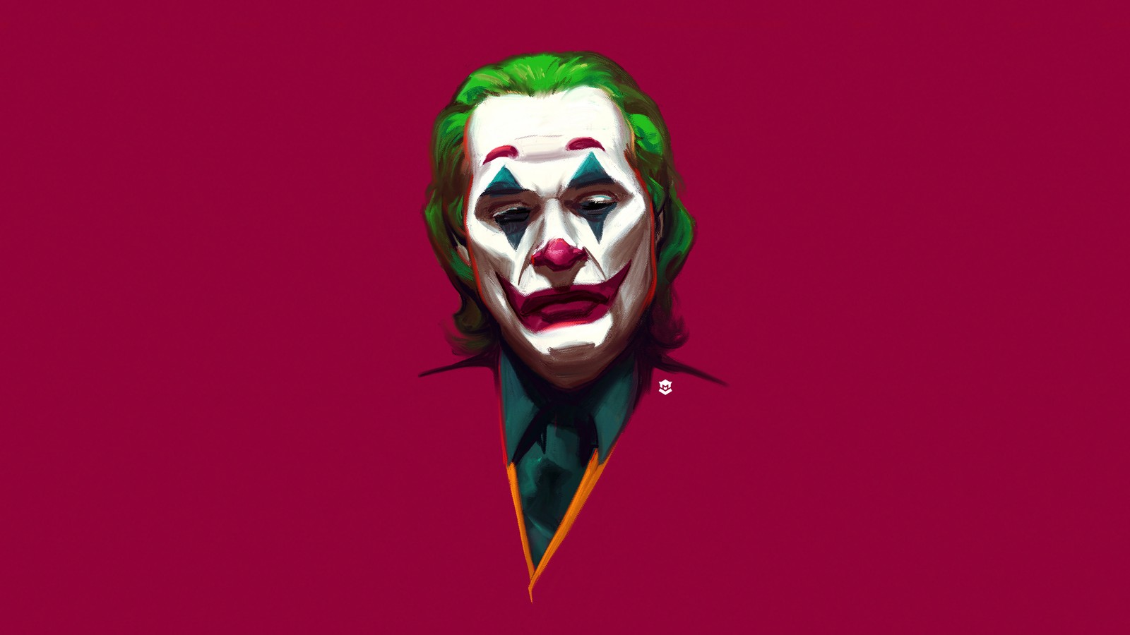 Крупный план лица шутника на красном фоне (джокер 2019, joker 2019, фильм, джокер, joker)