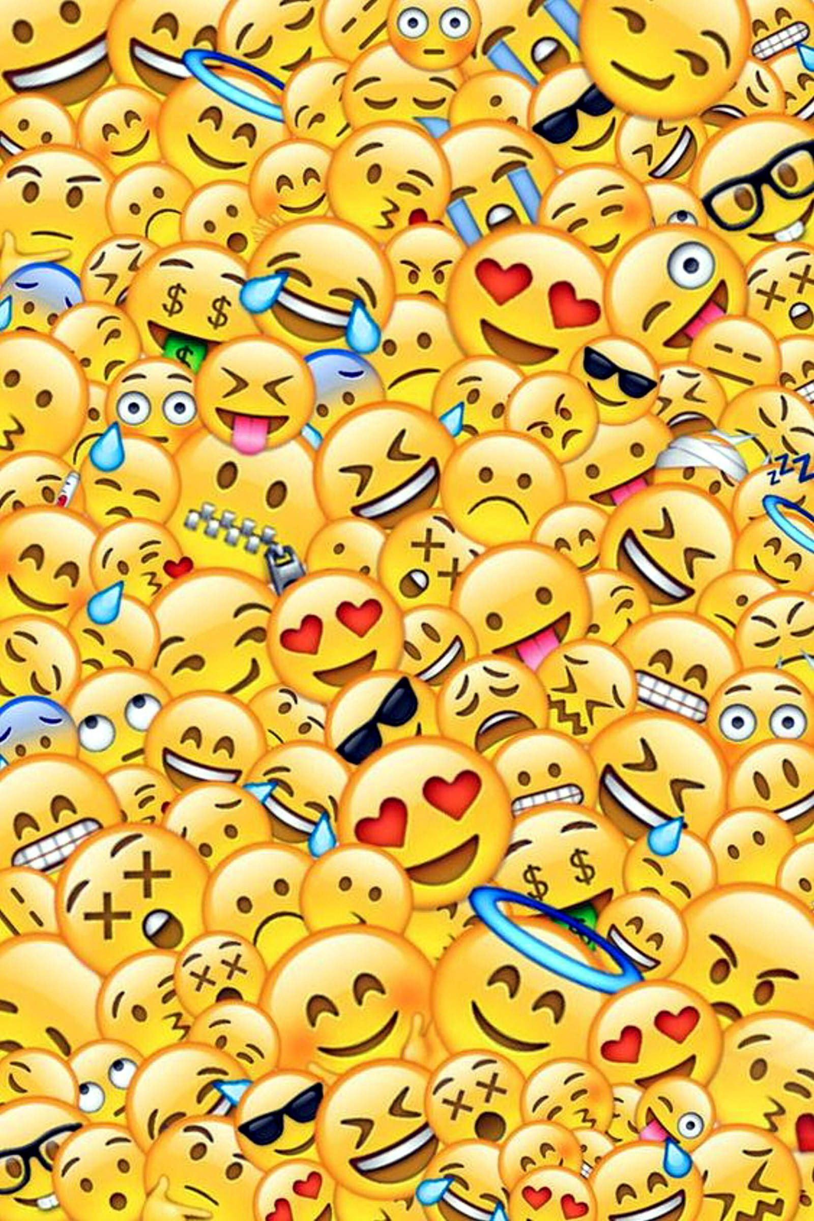 Viele gelbe emoticons mit verschiedenen gesichtern und augen (farbe, kinder, super, emoji, emojis)