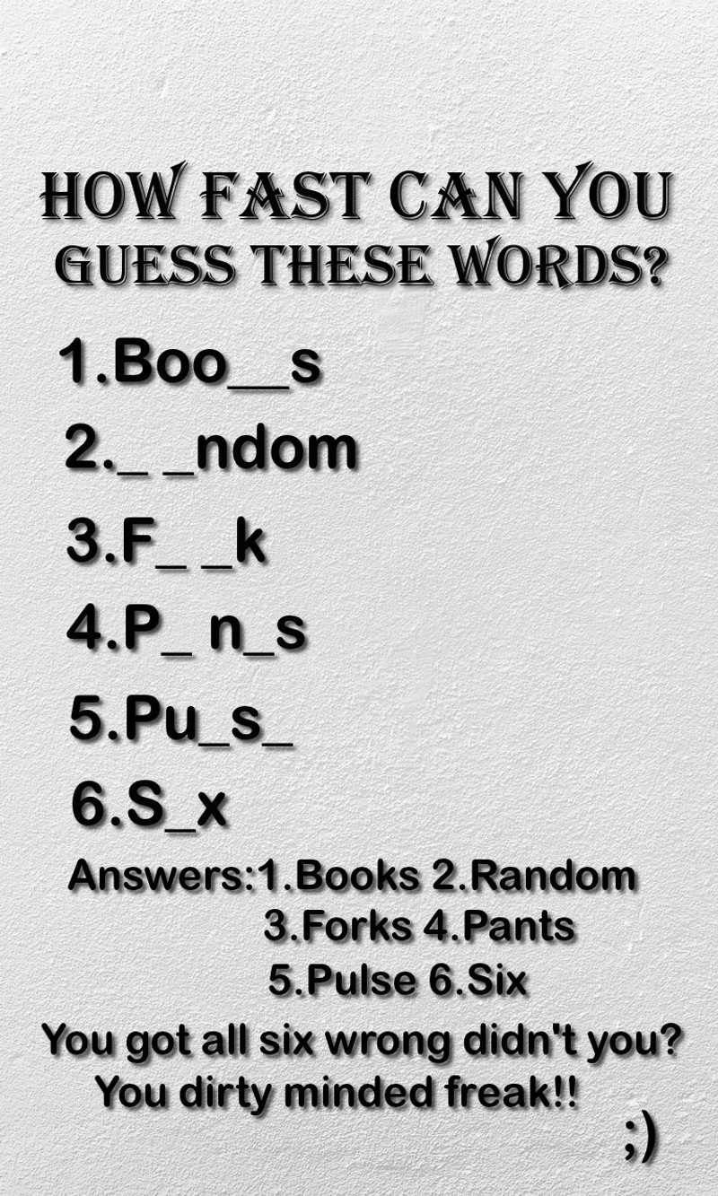 Знак, на котором написано, как быстро вы можете угадать эти слова? (грязный, быстрый, смешной, guess, цитата)