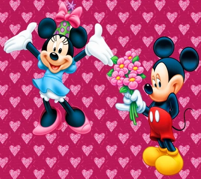 cartoon, couple disney, mickey et minnie