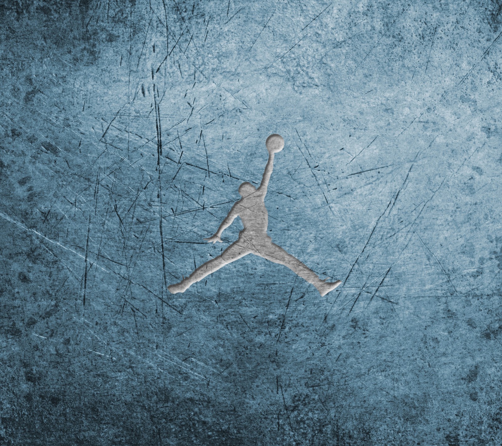 Un gros plan d'une personne sautant dans les airs sur une surface bleue (basket ball, mode, logo, michael jordan, mj)