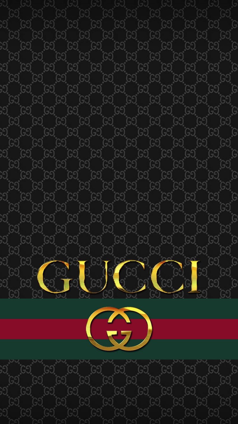 Близкий план черно-зеленых обоев с золотым логотипом gucci (банда)