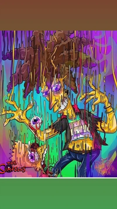 Arte colorida inspirada em anime de um personagem excêntrico dos Simpsons