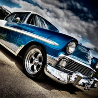 Classic Blue Automobile with Chrome Accents