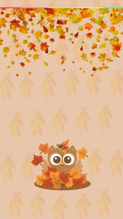 Hibou adorable entouré de feuilles d'automne vibrantes