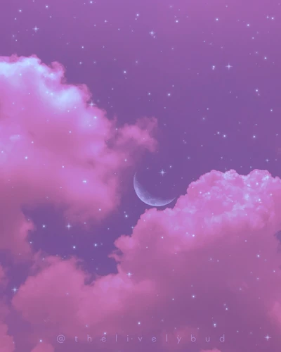 Fondo de cielo rosa y púrpura soñador con luna y nubes