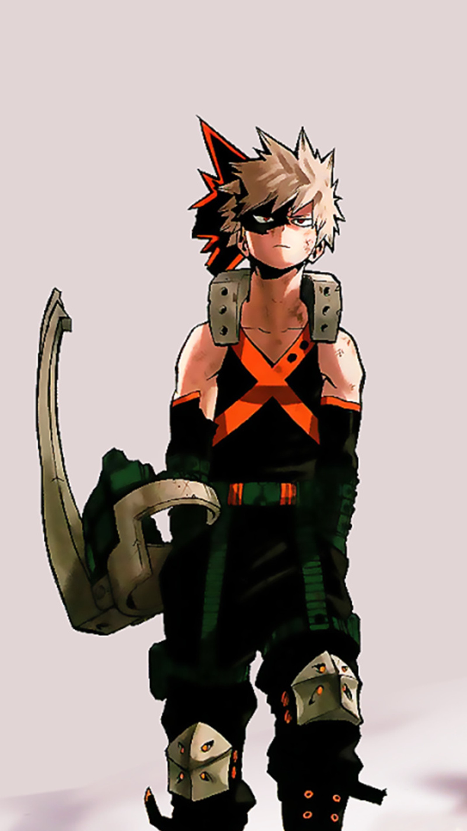 Anime-charakter mit einem großen messer und einem helm (akademie, boku, explosion, held, katsuki bakugo)