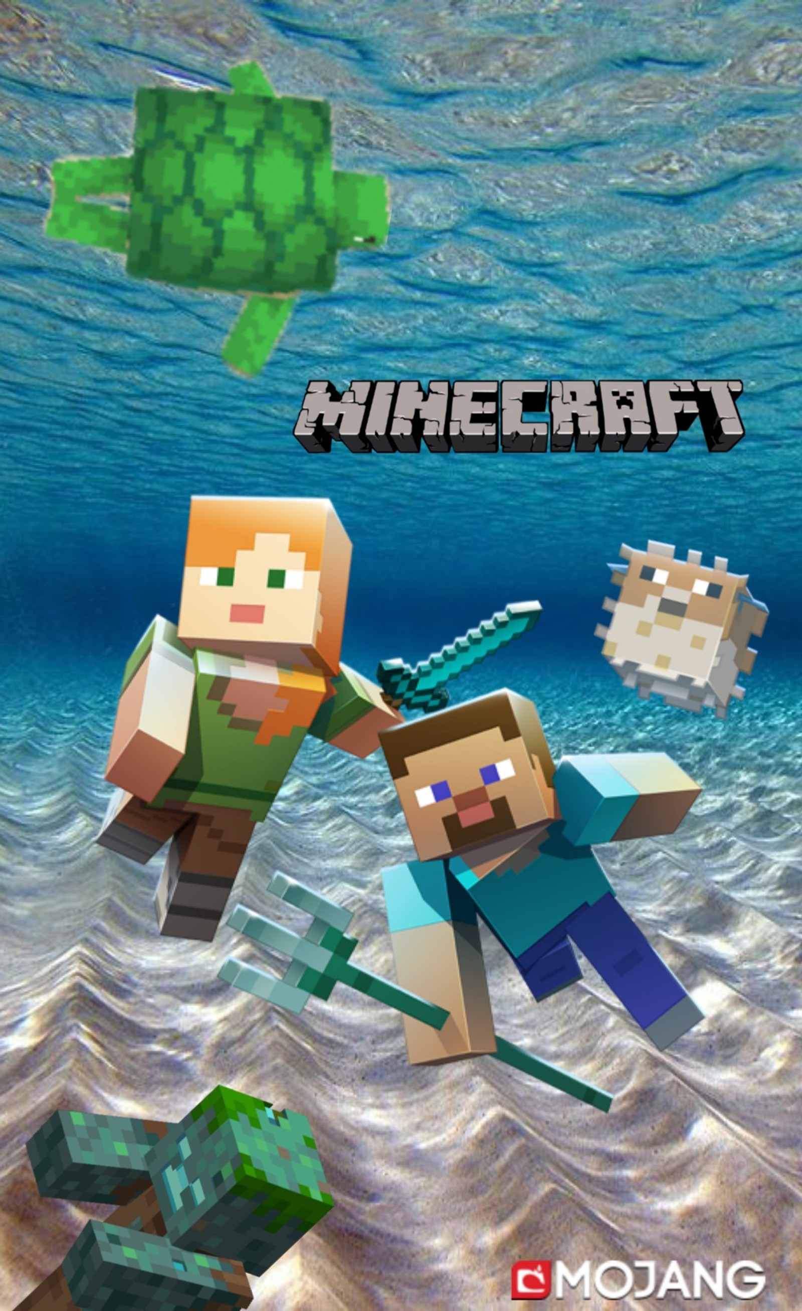 game, life, minecraft, minecraft underwater, pufferfish wallpaper