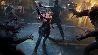 Claire Redfield battles zombies alongside Leon S. Kennedy in a tense scene from Resident Evil 2 Remake.