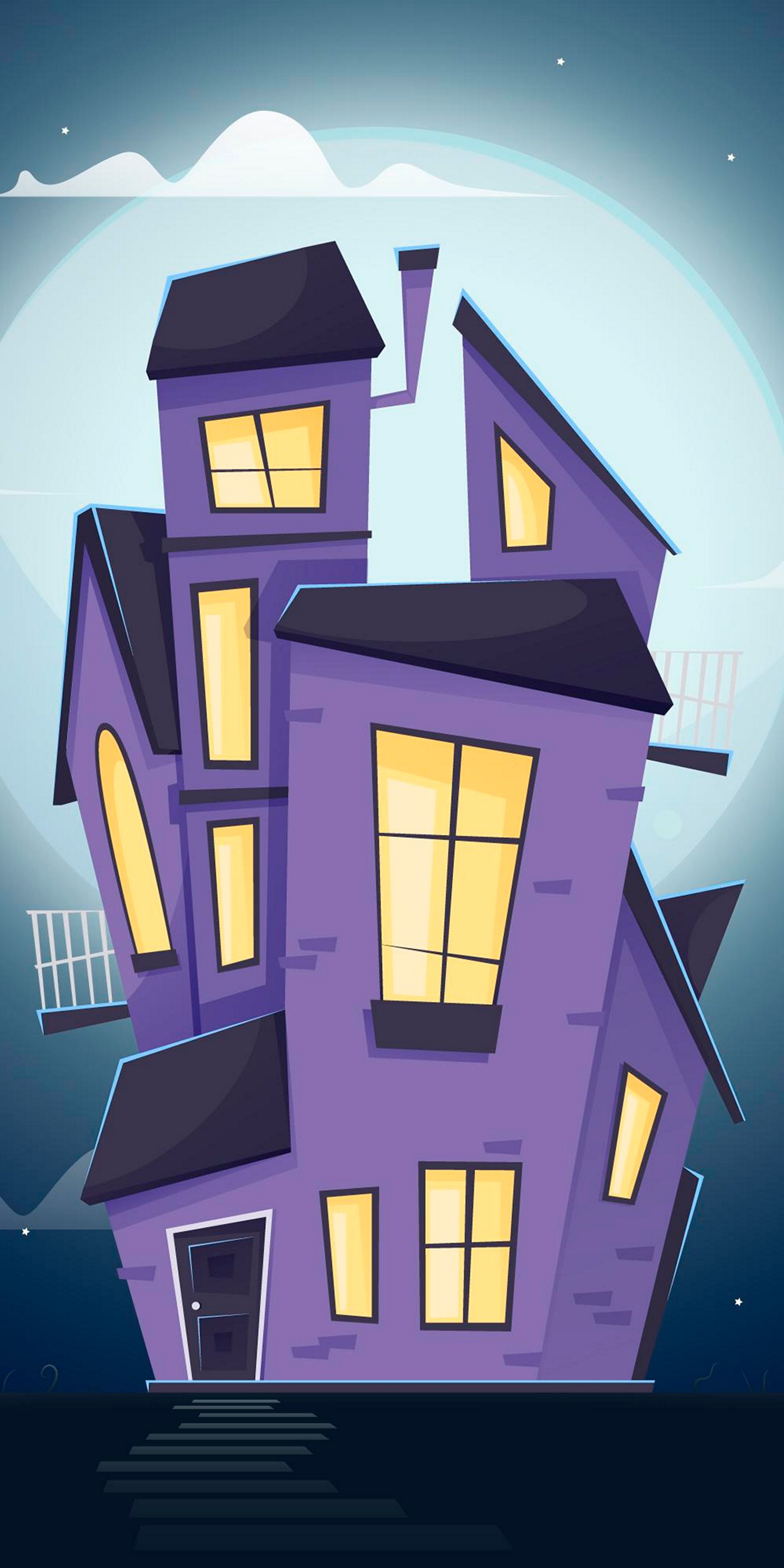 Illustration of a purple house with a black roof and a staircase leading to it (art, graphics, design, illustration, light)