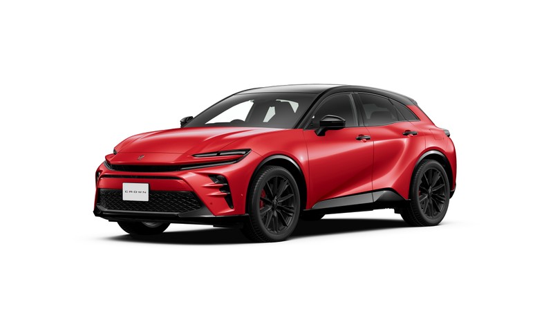 Красный внедорожник toyota c-hr припаркован на белом фоне (toyota crown sport, гибридные автомобили, 5k, 2024, белый фон)