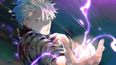 satoru gojo, púrpura hueca, jujutsu kaisen, anime, lucha de hechicería