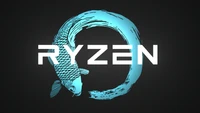 Arte digital com o logotipo Ryzen e design de peixe Koi