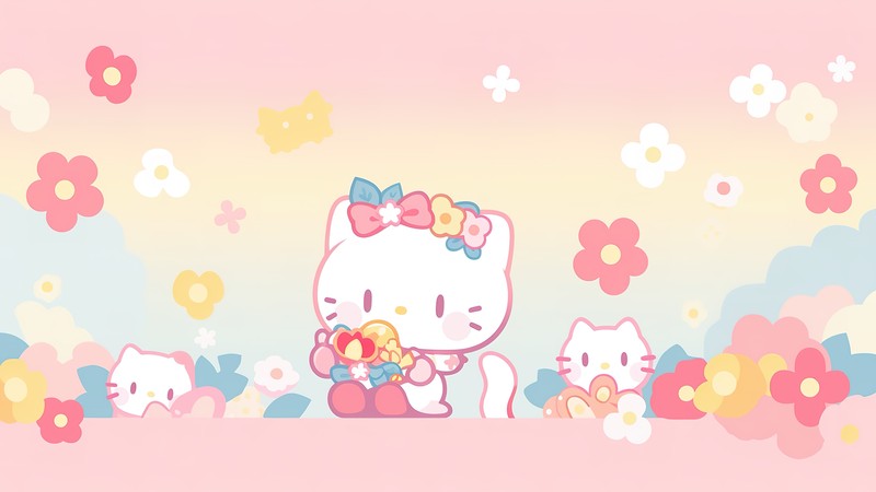 Обои hello kitty обои hello kitty обои hello kitty (милые хелло китти, цветочный фон, милый, обои 4k)