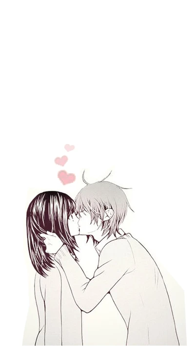 Pareja de anime compartiendo un beso romántico