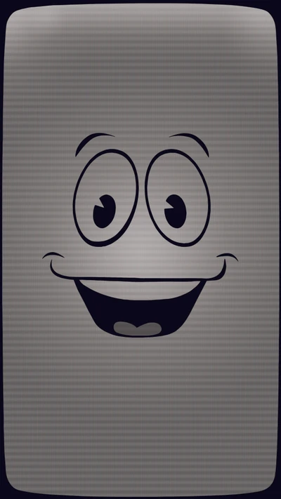 Cheerful cartoon character with a playful expression on a textured background.