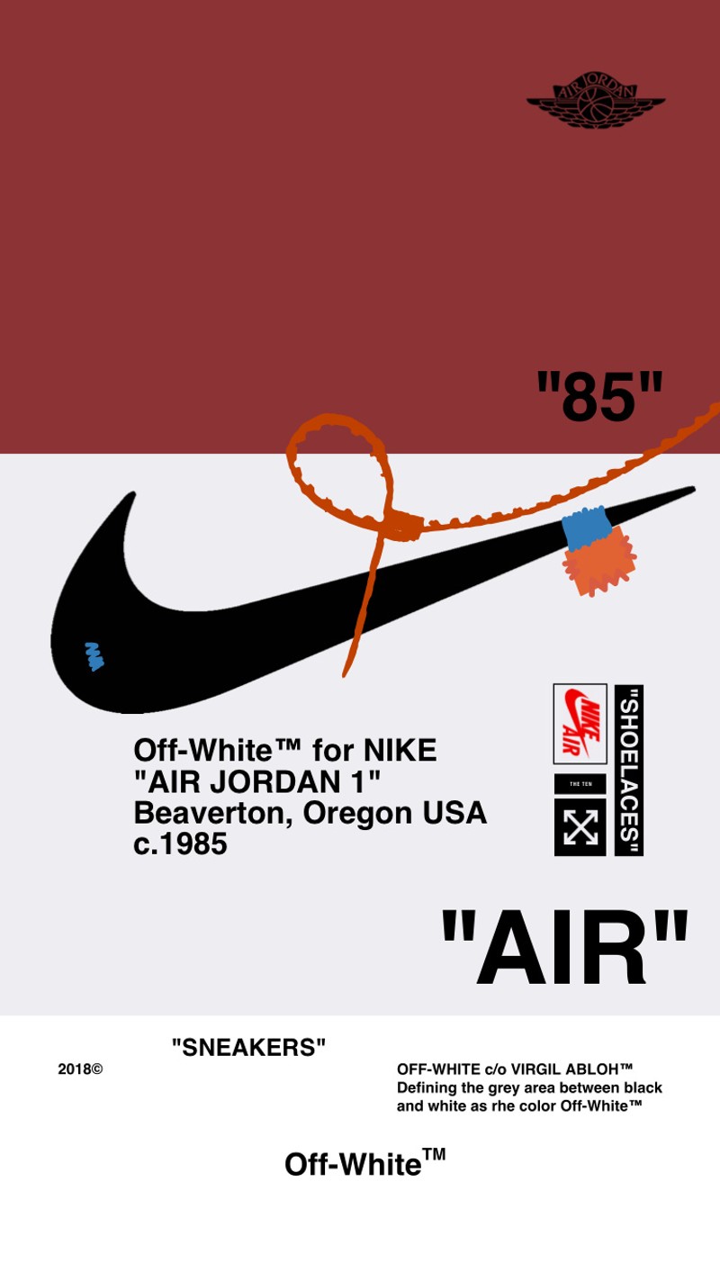 Логотип nike air на красно-белом фоне с красной лентой (off white, джордан, jordan, воздух, nike)