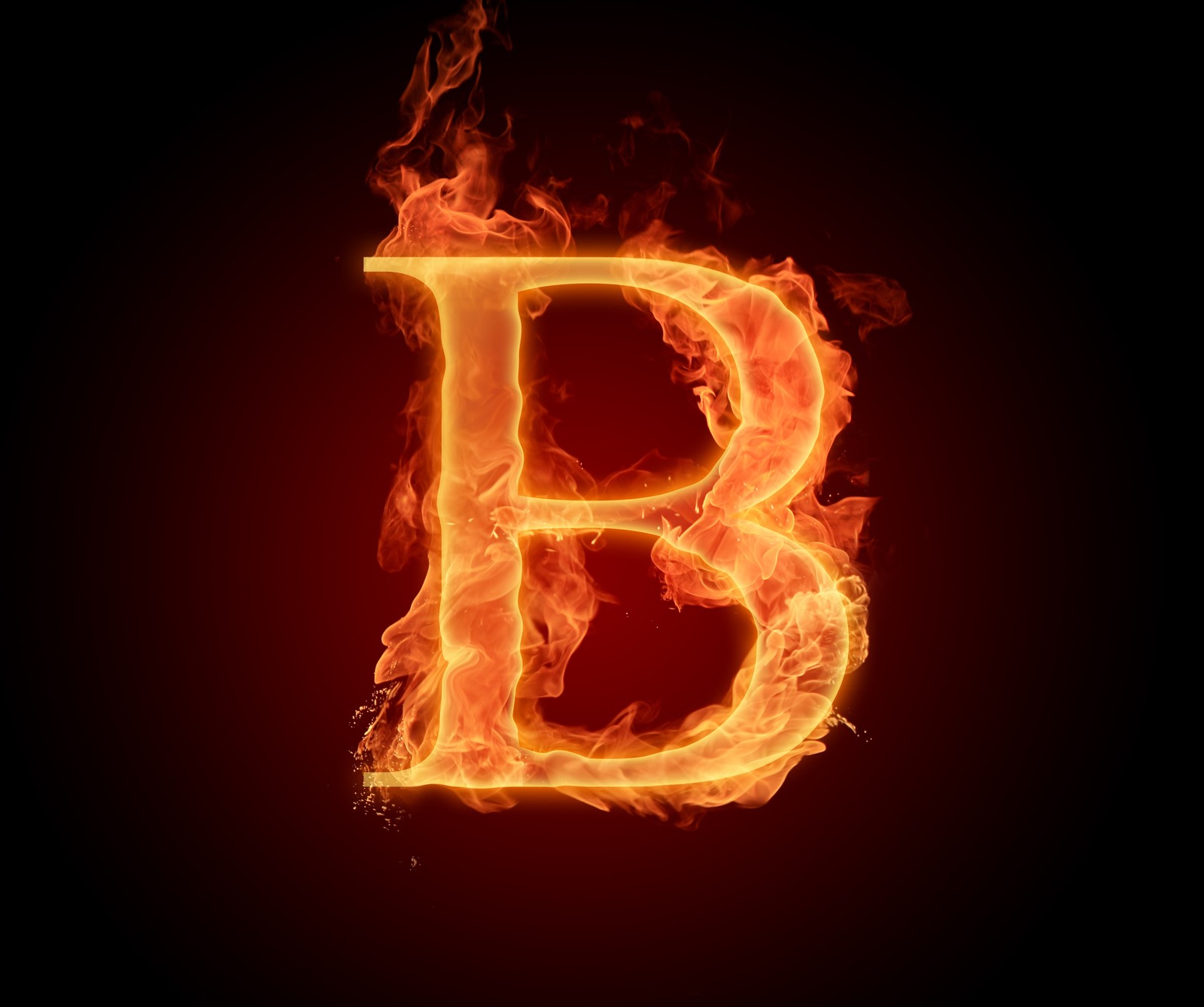 A close up of a burning letter b on a black background (meem, rubab)