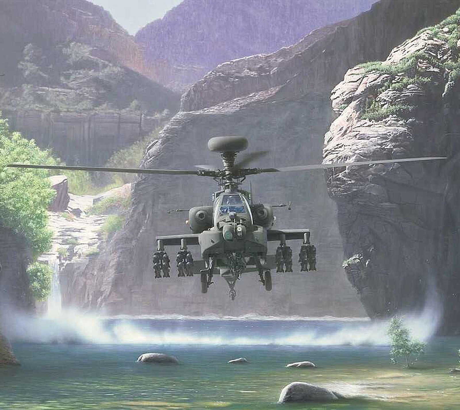 apache, helicopter, military, mist, water wallpaper