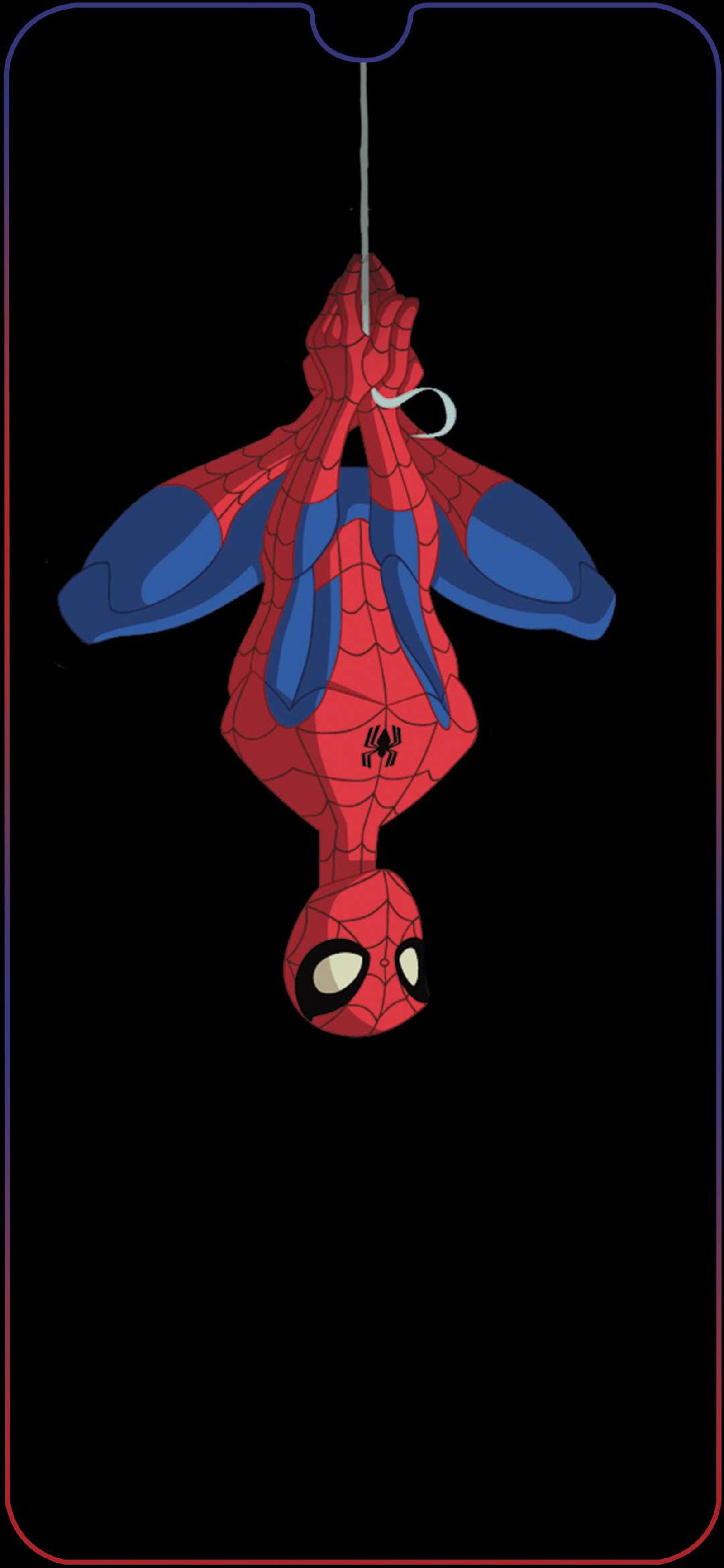 Homem-aranha pendurado de cabeça para baixo em uma corda (logotipo, marvel)