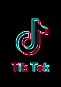 Neon TikTok Logo on Black Background