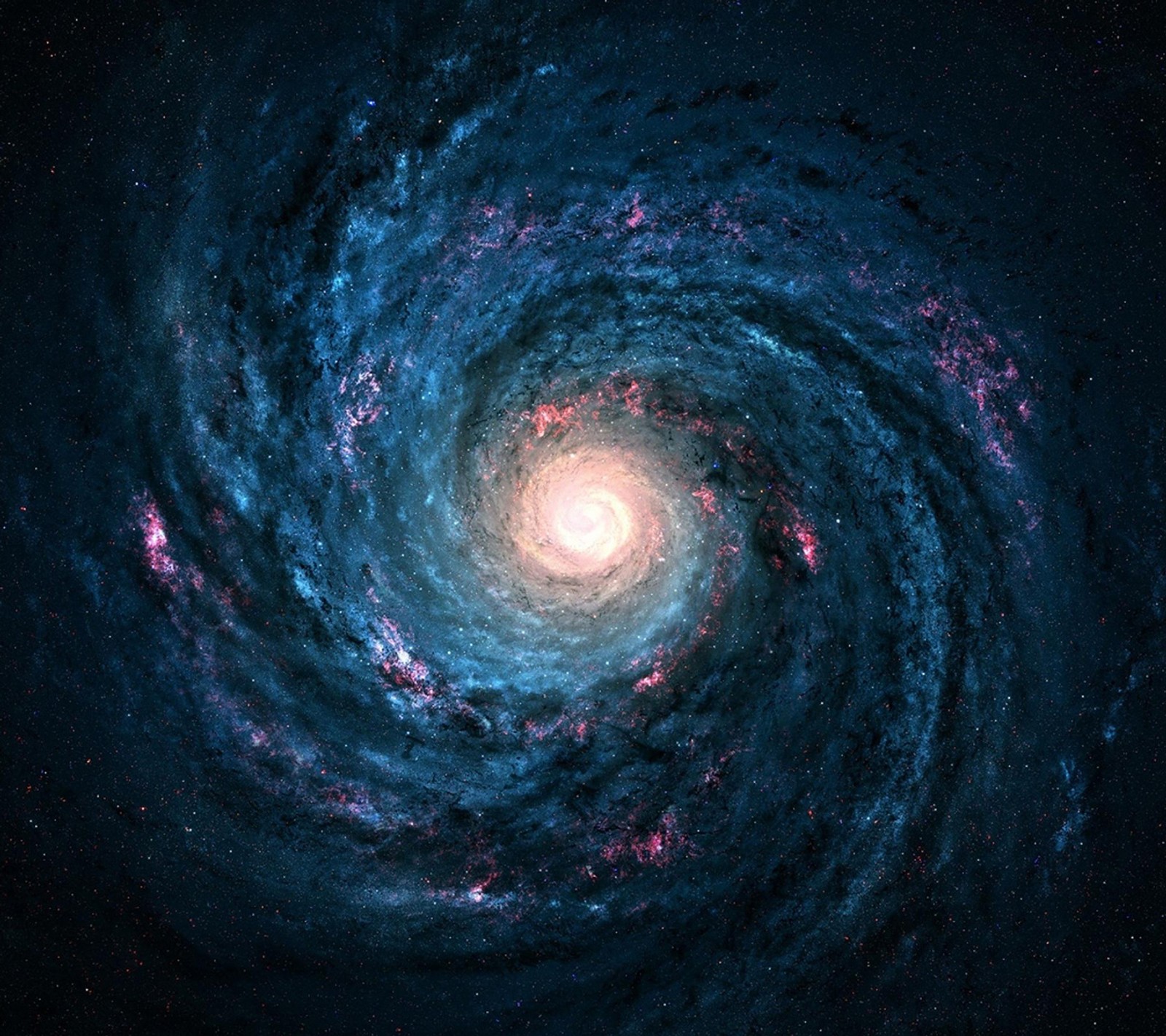 Uma galáxia espiral com um centro brilhante cercado por estrelas (azul, espaço, galáxia, hd, céu)