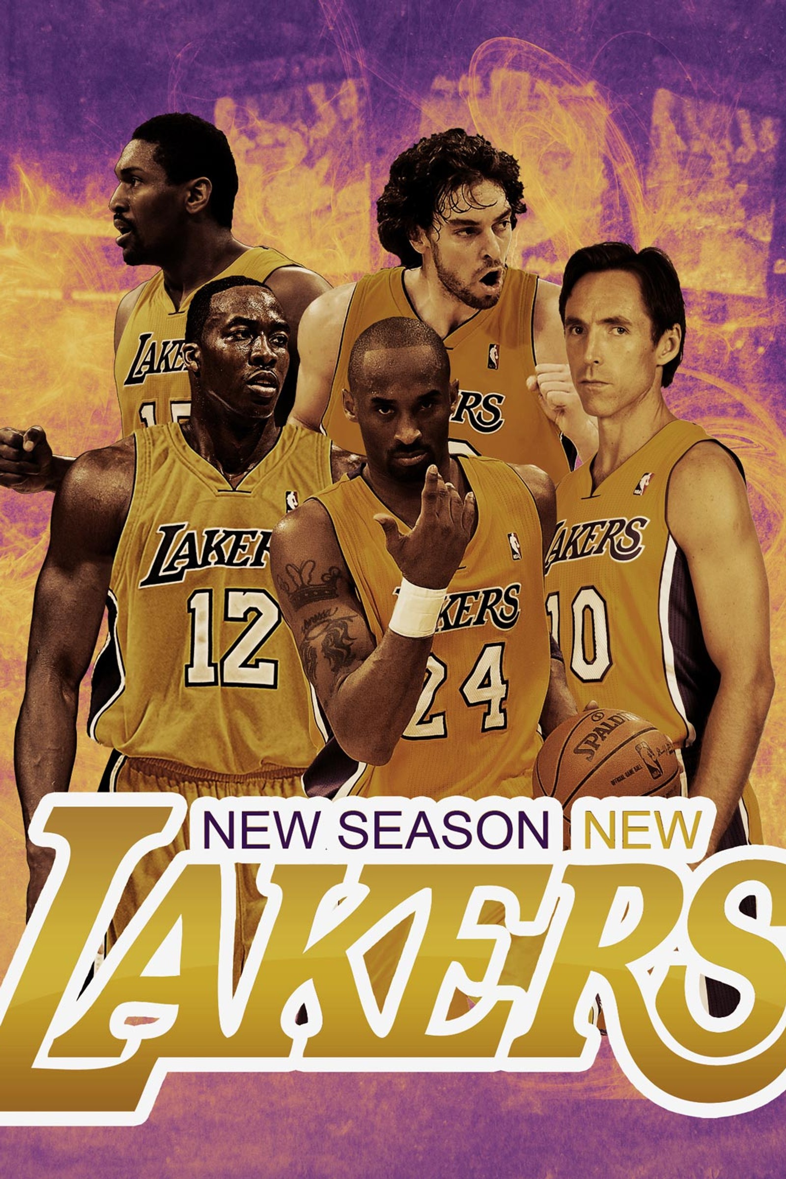 Arafed image of a group of basketball players with a purple background (basketball, lakers, players, sport, team)