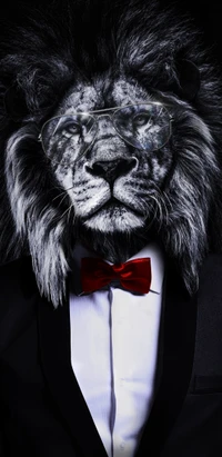 Lion majestueux en smoking avec des lunettes