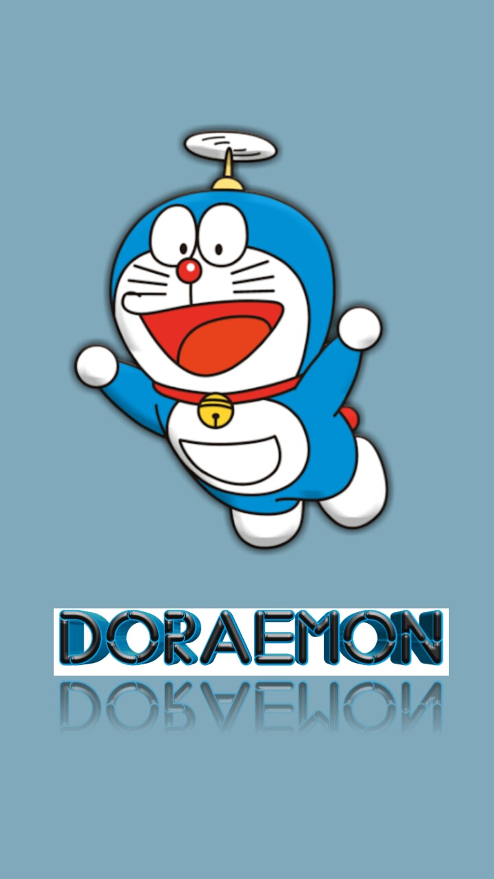 Doraemon es un personaje de dibujos animados con un disco volador en la cabeza (negro, azul, caricatura, lindo, doraemon)