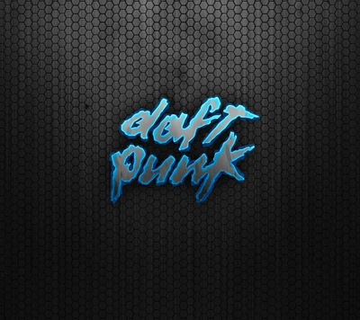 Logo Neón de Daft Punk sobre un fondo de patrón hexagonal