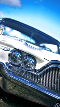 Classic Car Front View with Gleaming Chrome Details