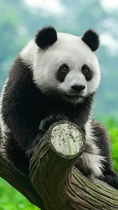 Panda relaxando em um galho de árvore