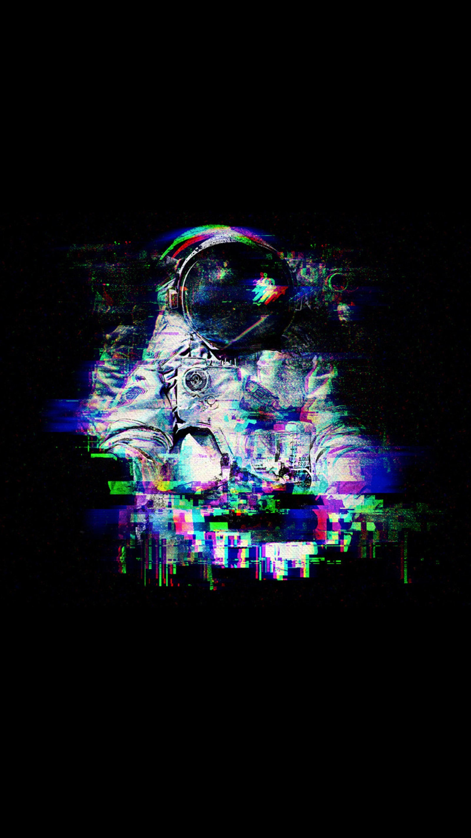 A close up of a person in a space suit with a camera (glitch, space, technical error)