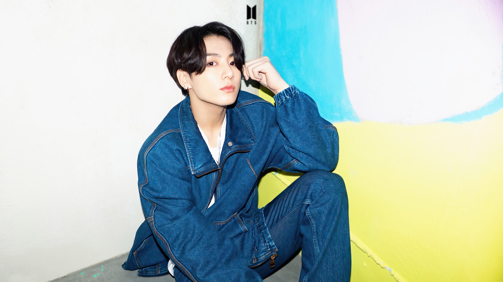 Arafed man sitting on the ground in front of a wall (bangtan boys, bts kpop, 방탄소년단, kpop, k pop)