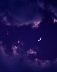 crescent moon, purple sky, stars, aesthetic, nature wallpaper