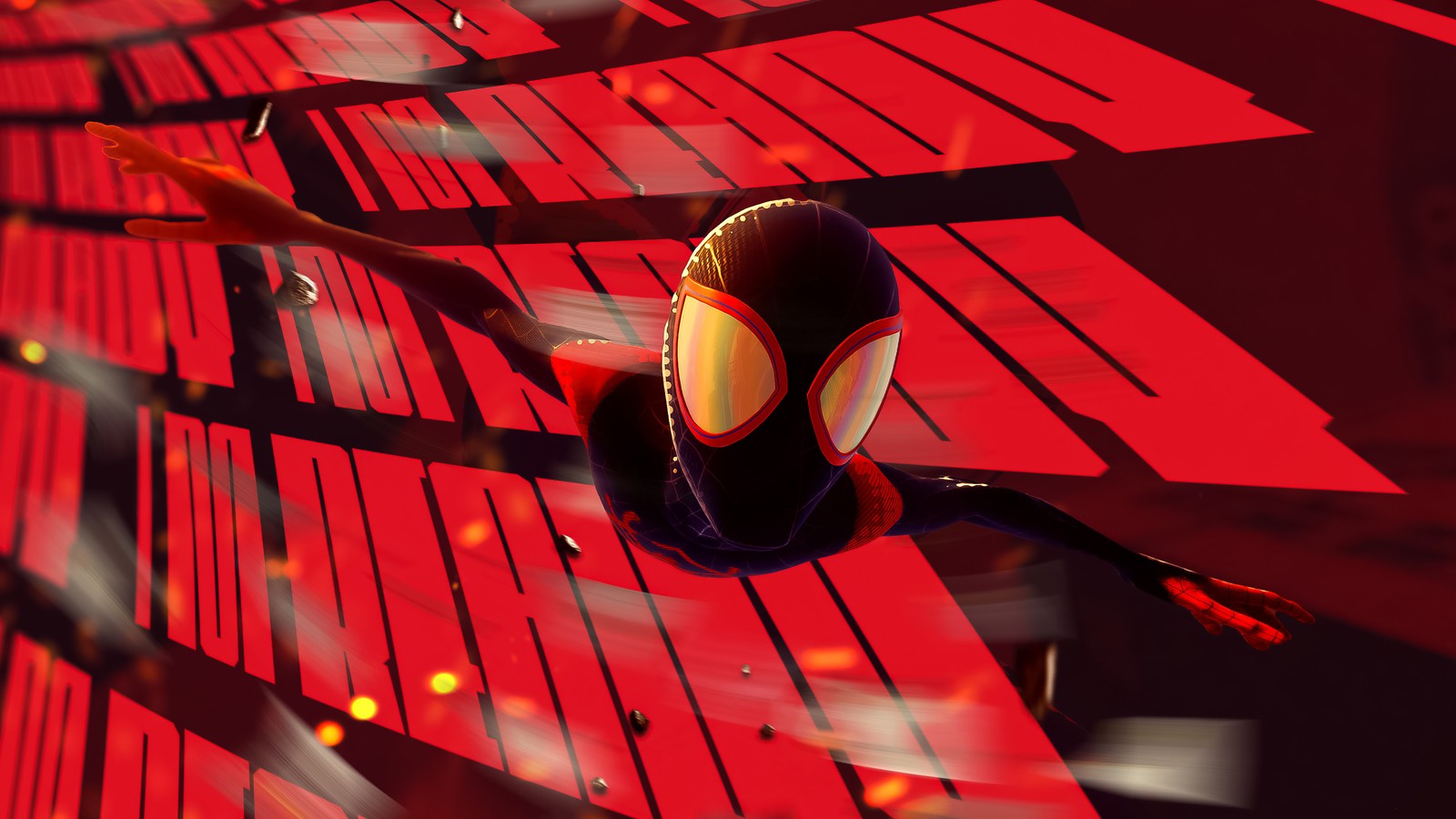 Spider - man em um traje vermelho voando pelo ar (marvels spider man miles morales, im ready, playstation 5, jogos 2020, 2020 games)