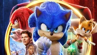 Pôster do filme "Sonic the Hedgehog 2" com Sonic, Knuckles, Tails e o elenco