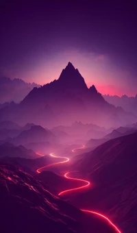 Serene Mountain Landscape at Sunrise with Purple Hues